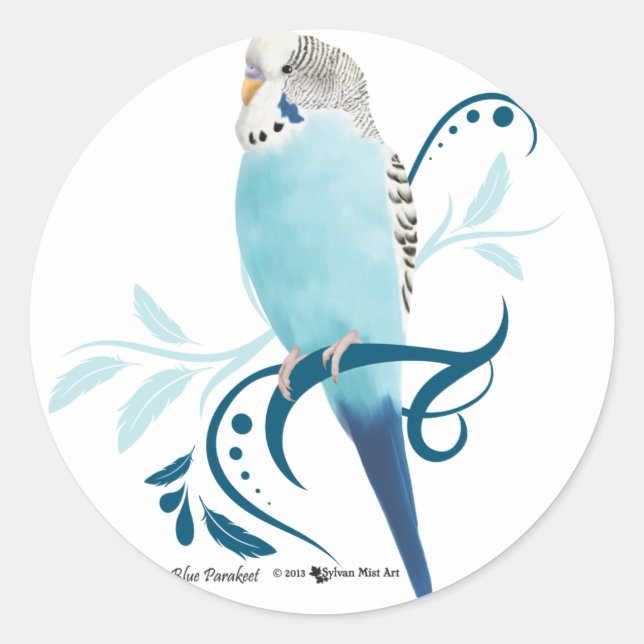 Blue Parakeet Classic Round Sticker (Front)