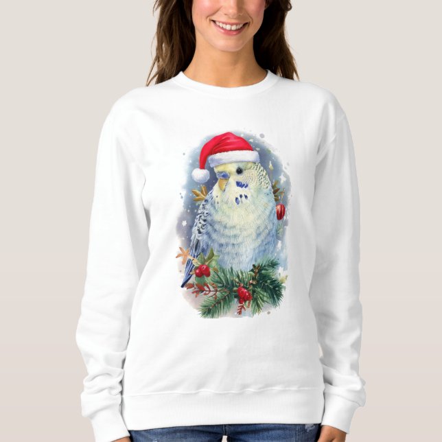 Blue Parakeet in a Santa Hat Sweatshirt (Front)