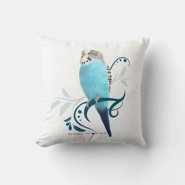 Blue Parakeet Throw Pillow (Front)