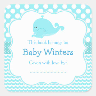 Blue Parent & Child Whale Bookplate Square Sticker