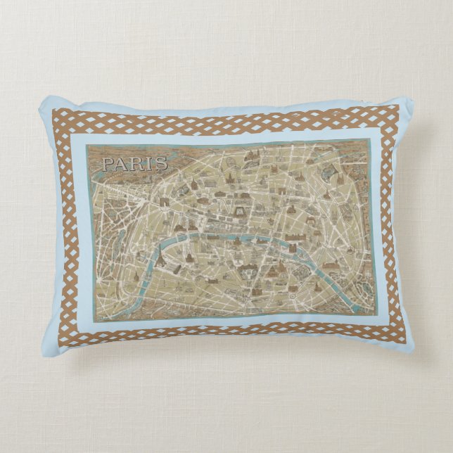  Blue PARIS MAP  Topiary   Accent Pillow (Front)