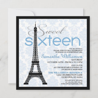 Blue Paris Sweet 16 Invitations