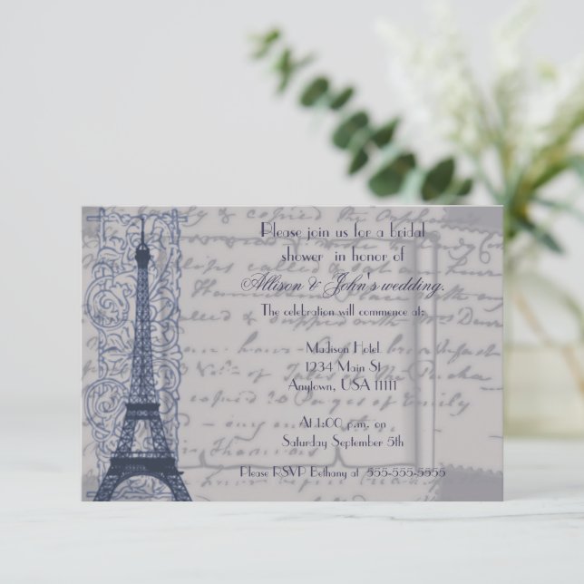 Blue Parisian Bridal Shower Invitation (Standing Front)