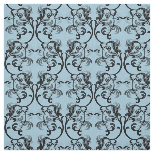 Blue Parisian Damask Pattern Fabric (Swatch)