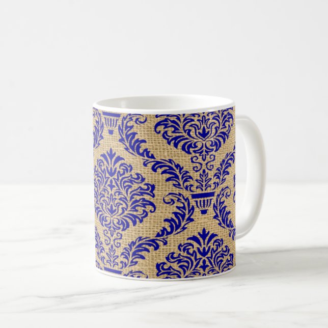 Blue Parisian Moods Damask Coffee Mug (Front Right)