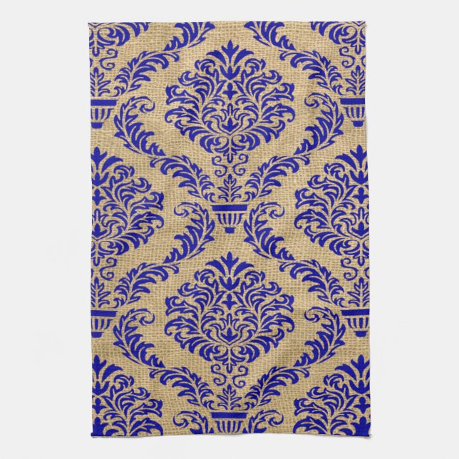 Blue Parisian Moods Damask Kitchen Towel (Vertical)