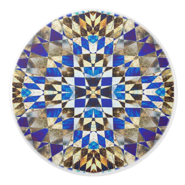 Blue Parquet Ceramic Knob (Front)