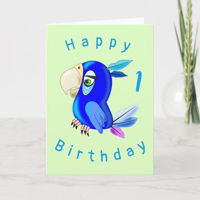 Blue Parrot Funny Birthday Card - Customizable (Front)