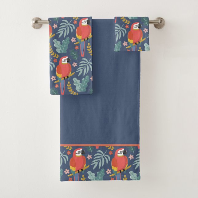 Blue Parrot Land Tropical Pattern Bath Towel Set (Insitu)