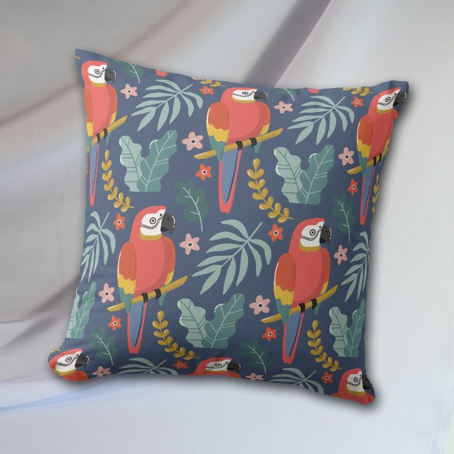 Blue Parrot Land Tropical Pattern Throw Pillow (Creator Uploaded)
