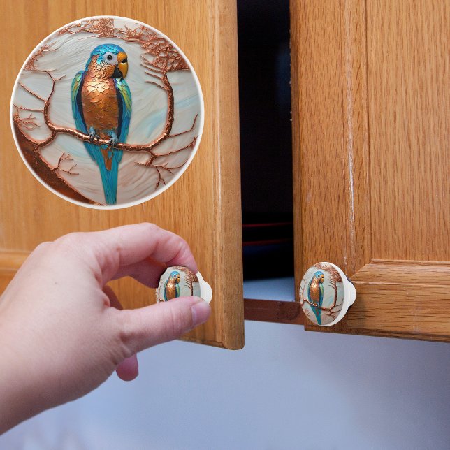 Blue Parrot on Copper Branch Ceramic Knob (Creator Uploaded)