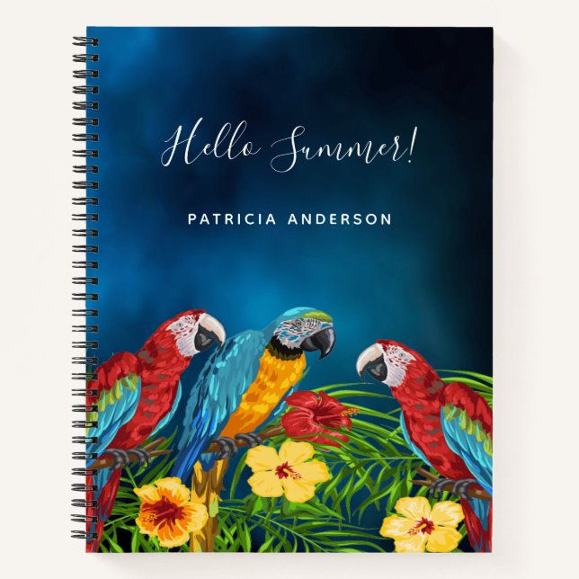 Blue parrots florals hello summer notebook (Front)