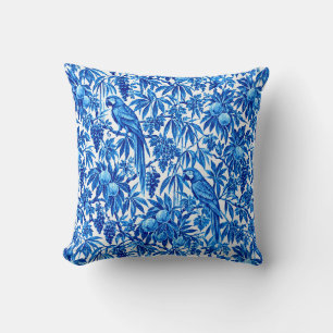 Blue Parrots in a Tropical Garden Throw Pillow