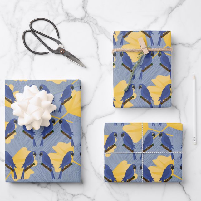 Blue Parrots Wrapping Paper Sheets (Front)