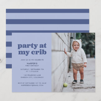 Blue Party at My Crib 1st Birthday Party Invitation