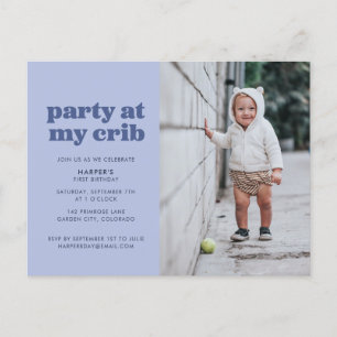 Blue Party at My Crib 1st Birthday Party Postcard