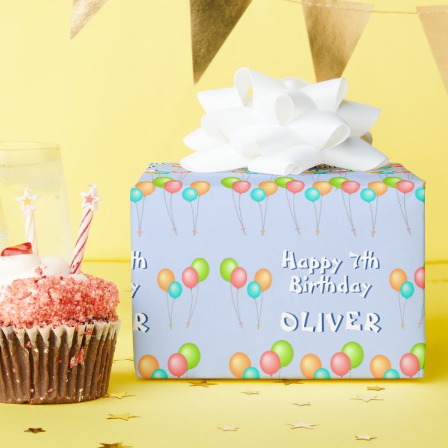 Blue Party Balloons Kid Happy Birthday Wrapping Paper (Birthday Party)