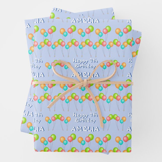 Blue Party Balloons Kid Happy Birthday  Wrapping Paper Sheet (In situ)