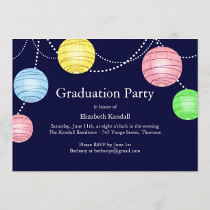 Blue Party Lantern Graduation Invitation
