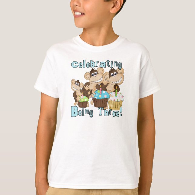 Blue Party Monkeys 3e anniversaire T-shirts et cad (Devant)