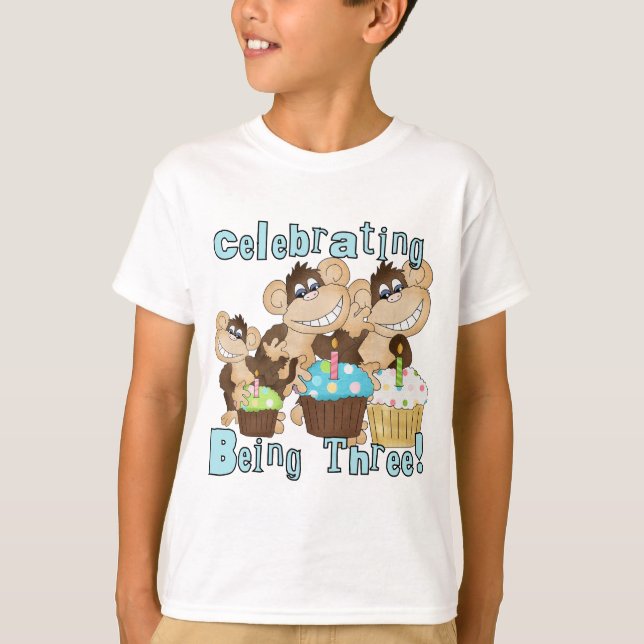 Blue Party Monkeys 3e anniversaire T-shirts et cad (Devant)