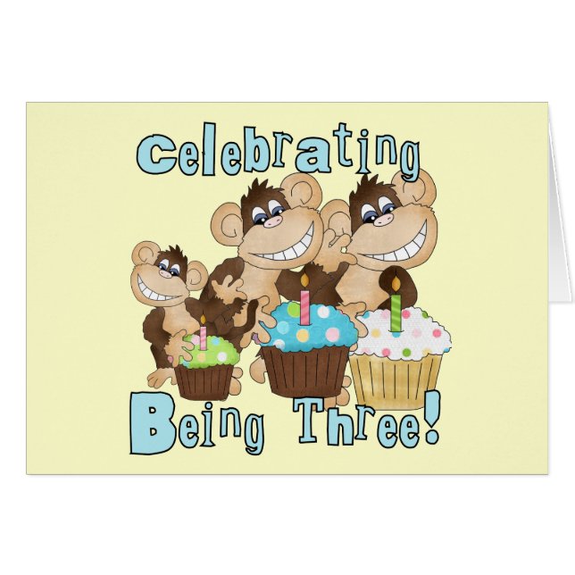 Blue Party Monkeys 3rd Birthday T-shirts and Gifts (Front Horizontal)