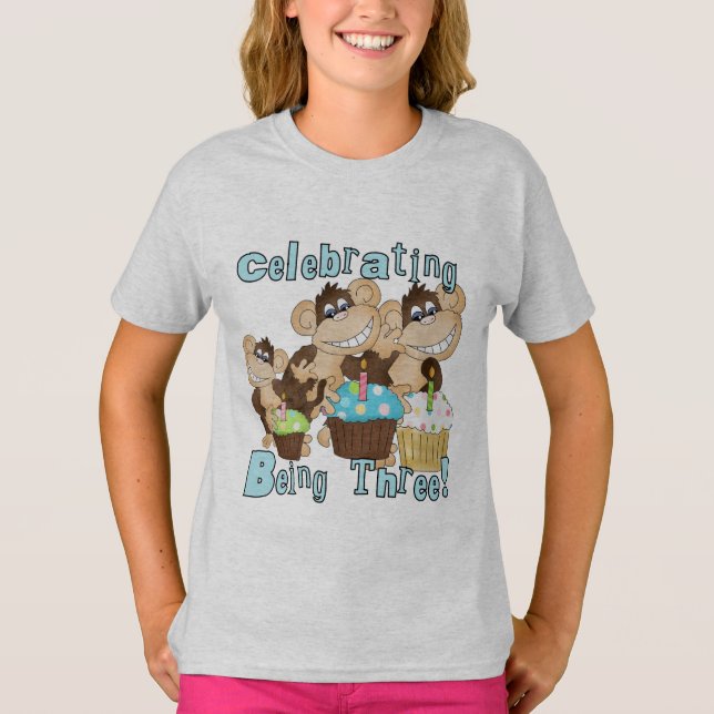 Blue Party Monkeys 3rd Birthday T-shirts and Gifts (Front)