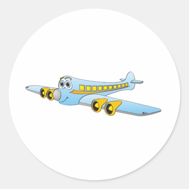 Blue Passenger Jet O Cartoon Classic Round Sticker (Front)