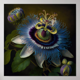 Blue Passion Flower Art Print Poster