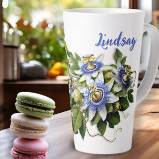 Blue Passionflowers Personalized Latte Mug
