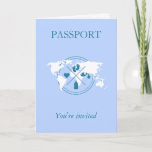  Blue Passport Travel Boy Baby Shower World Map Invitation