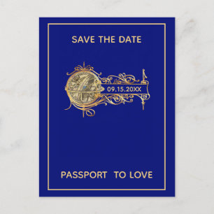 Blue Passport Travel Save the Date Announcement Postcard