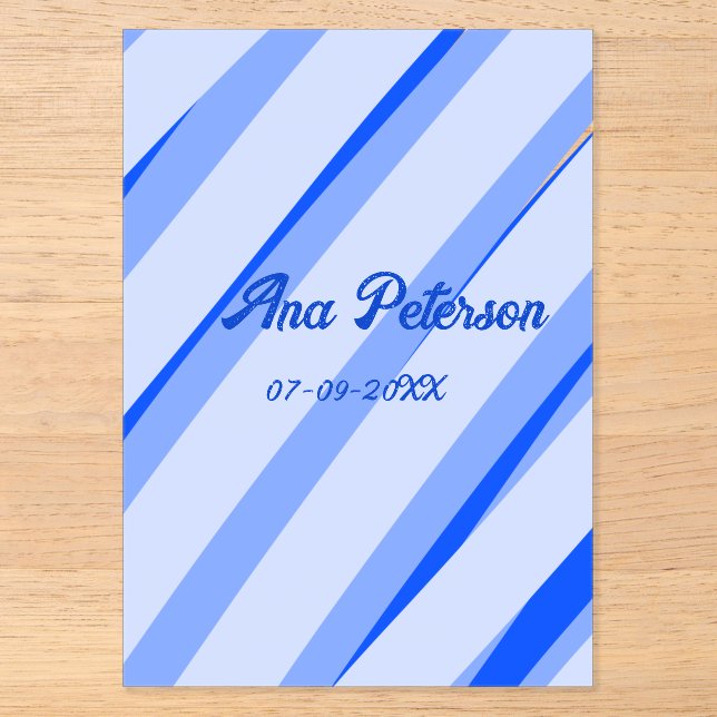 Blue pastel add name date boho retro lines pattern acrylic invitations (Front)