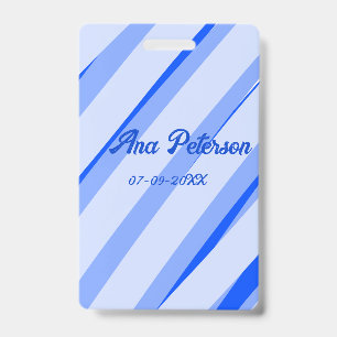Blue pastel add name date boho retro lines pattern badge