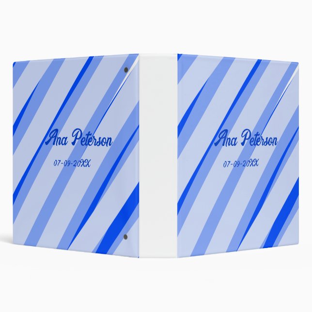 Blue pastel add name date boho retro lines pattern binder (Background)