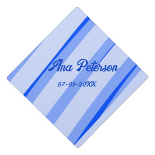 Blue pastel add name date boho retro lines pattern graduation cap topper