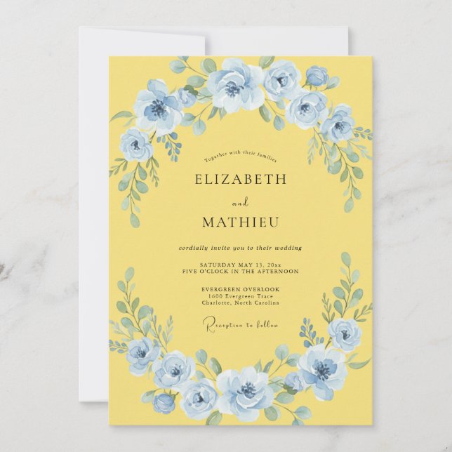Blue Pastel Bloom Wedding Invitation (Front)