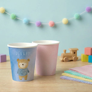 Blue pastel cute bear it's a boy paper cups