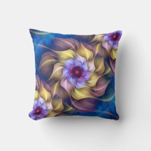 Blue Pastel Fractal Flower Abstract Throw Pillow