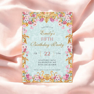 Blue Pastel Gold Fifth Baroque Rococo Birthday Invitation