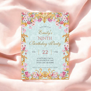 Blue Pastel Gold Ninth Baroque Rococo Birthday Invitation