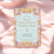 Blue Pastel Gold Sweet Sixteen Rococo Birthday