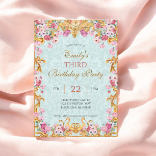 Blue Pastel Gold Third Baroque Rococo Birthday Invitation