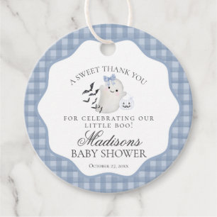 Blue Pastel Little Boo Ghost Baby Shower Circle Favour Tags