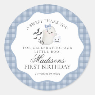 Blue Pastel Little Boo Ghost Birthday Party Favour Classic Round Sticker