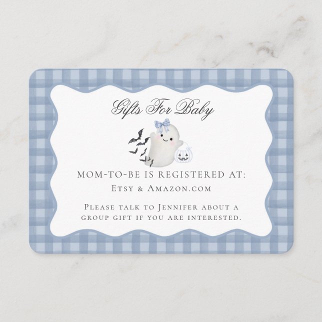 Blue Pastel Little Boo Ghost Registry Card Insert (Front)