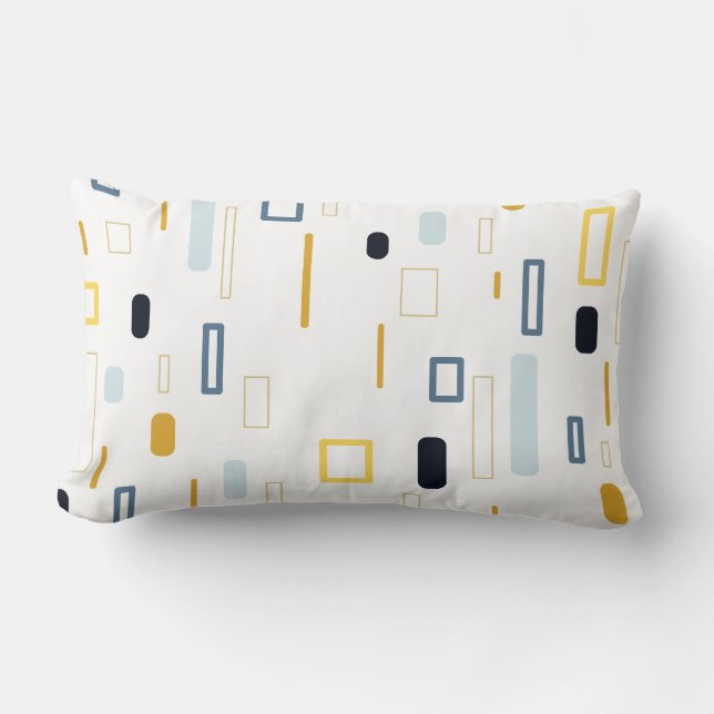 Blue Pastel Mustard Yellow Shapes Abstract Pattern Lumbar Pillow (Front)