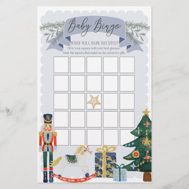 blue pastel nutcracker baby bingo shower game (Front)
