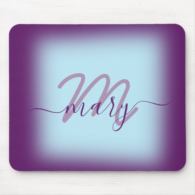 Blue Pastel Purple Minimal Name Monogram Mouse Pad (Front)