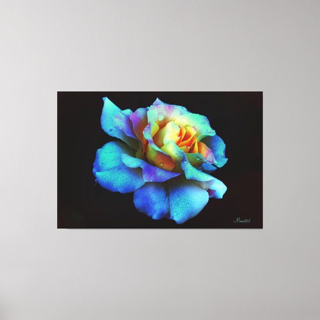 Blue Pastel Rainbow Rose Wrapped Canvas Large (Front)